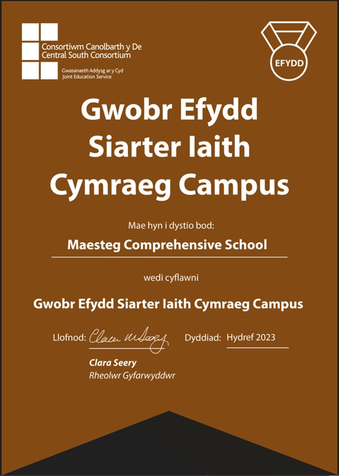 Cymraeg: Siarter Iaith – Welsh at Maesteg